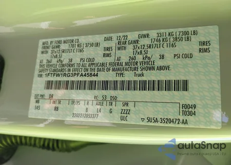 2023 Ford F-150 Raptor from USA, damaged, VIN 1FTFW1RG3PFA45844